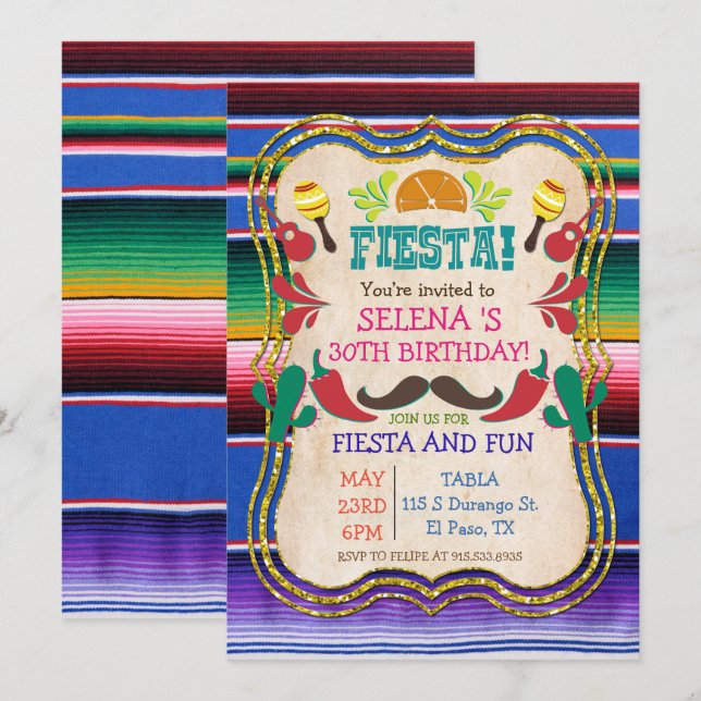 ALLA EVENEMANG - Mexikansk Fiesta-fest Invitation Inbjudningar (Fram/baksida)