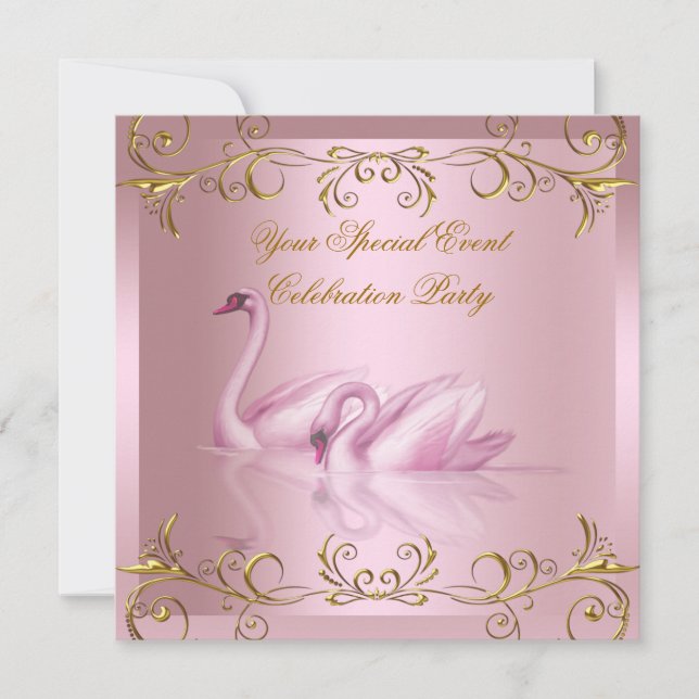 Alla evenemang Svanar Guld Rosa Elegant Fest Inbjudningar (Framsida)