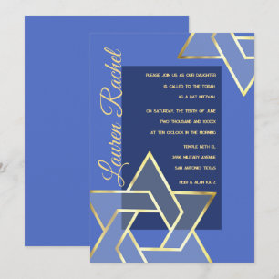 Alla Färg Bat mitzvah stora Guld-stjärnor av David Inbjudningar