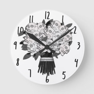Alla färg* Bouquet av Skull Rosor Black & White Rund Klocka