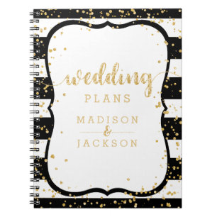 Alla Färg Rand & Guld Konfetti-Bröllopsfixararna Anteckningsbok Med Spiral