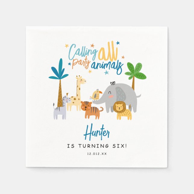 Alla festdjur sammankallas! Födelsedagsfest Pappersservett (Framsidan)