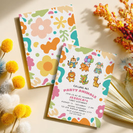 Alla festdjur till mötes! Blomsterbarn 1-årsdag Inbjudningar