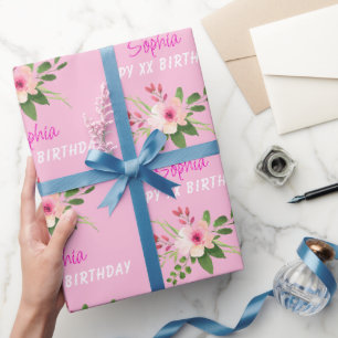 Alla födelsedagar, Namn, Rosa akvarellblomma Presentpapper