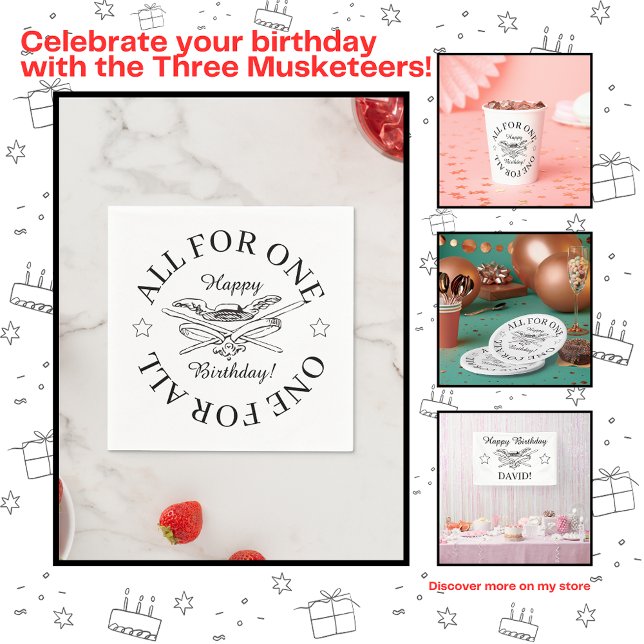 Alla för en enda för musketeraren Grattis på födel Pappersservett (Skapare uppladdad)