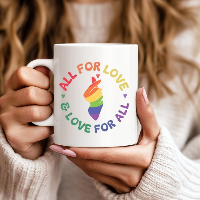 Alla för Kärlek & Kärlek för alla Pridets regnbåge Kaffemugg (Skapare uppladdad)