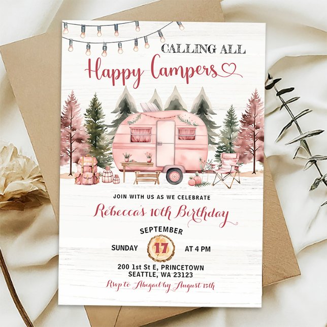 Alla glada campare Pink Camper Van Födelsedag Inbjudningar (Skapare uppladdad)