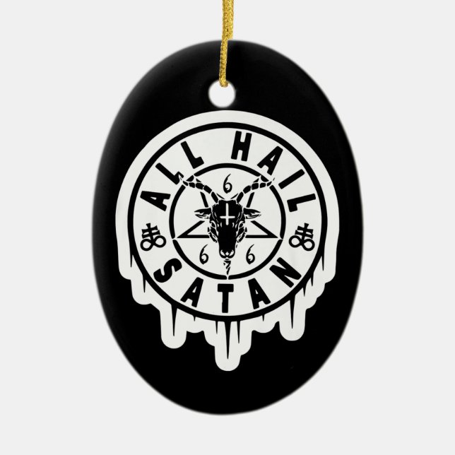 Alla Hail Satan 666 Baphomet Goat Head Satanic Pag Julgransprydnad Keramik (Framsidan)