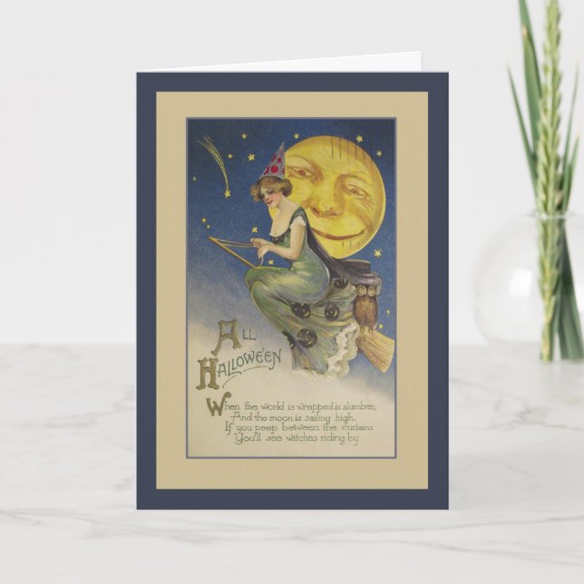 Alla halloween-flygande högtalarkort för fullmåne kort (Framsida)