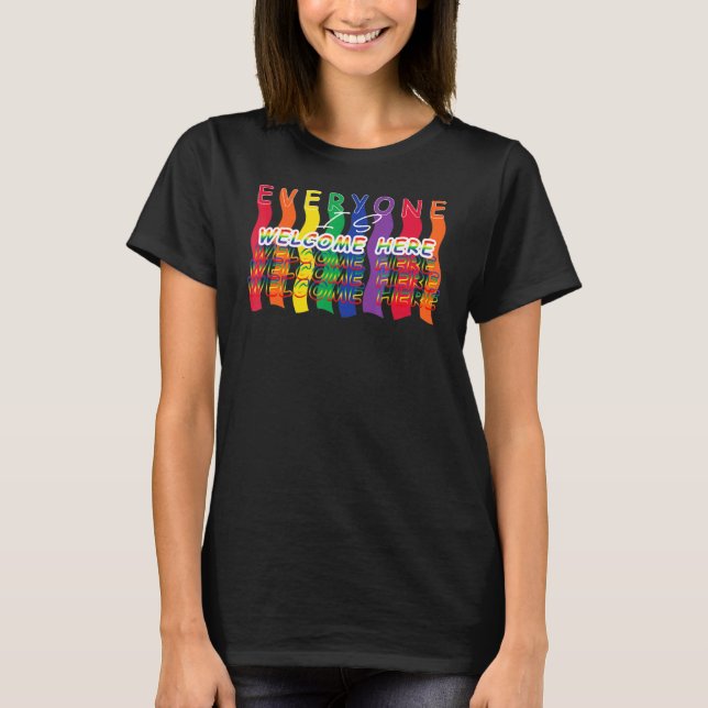 Alla hälsar här LGBT Gay pride Supporter välkommen T Shirt (Framsida)