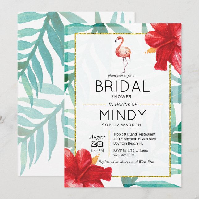 ALLA HÄNDELSER - Tropical Flamingo-inbjudan Inbjudningar (Fram/baksida)