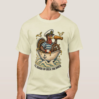 Alla händer på däck för middag Kalkon Thanksgiving T Shirt