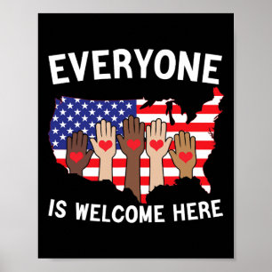 Alla här välkomnar amerikanska Flagga för stöd Poster