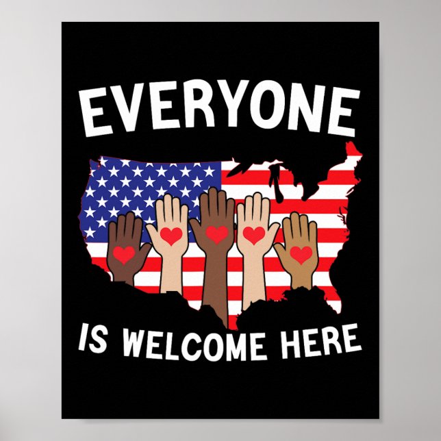 Alla här välkomnar amerikanska Flagga för stöd Poster (Framsidan)