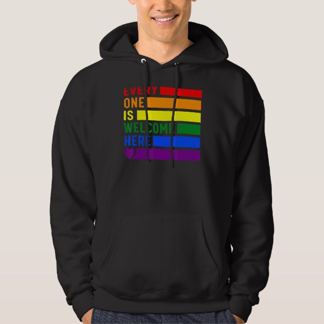 Alla här välkomnar Rainbow Lgbtq Pride Tran Hoodie (Framsida)
