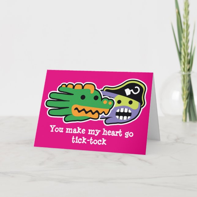 Alla hjärtans alligator och kapten krok helgkort (Framsida)