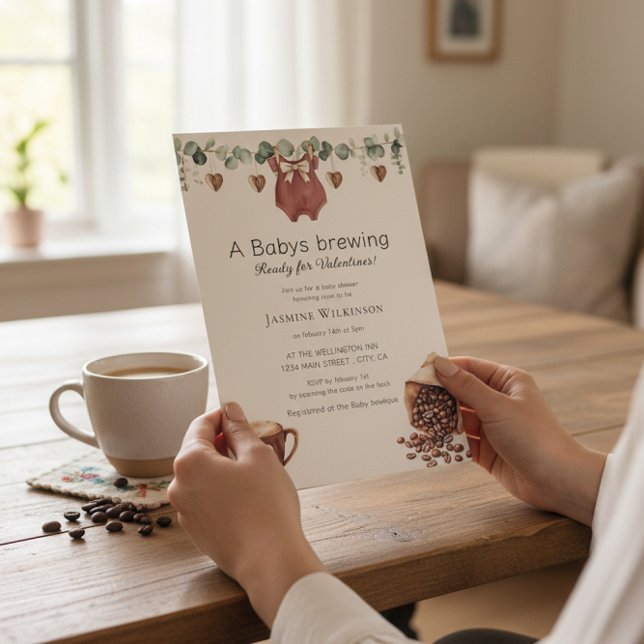 Alla hjärtans "Babys Brewing" Kaffe-tema inbjudan (Skapare uppladdad)