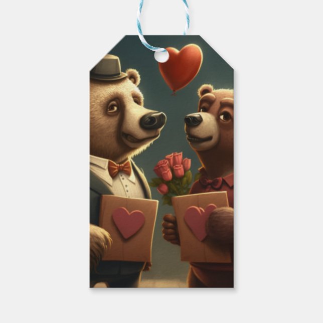Alla hjärtans björns anpassningsbar för tecknad presentetikett (Framsidan)