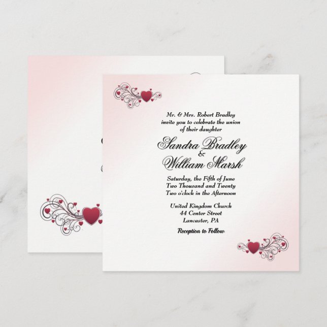 Alla hjärtans bröllop - inbjudan (Fram/baksida)