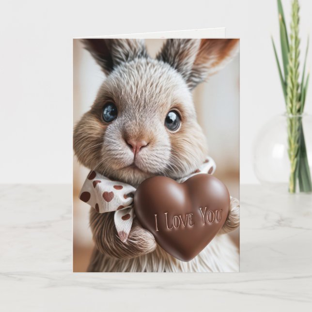 Alla hjärtans Bunny med chokladhjärta Helgkort (Framsida)