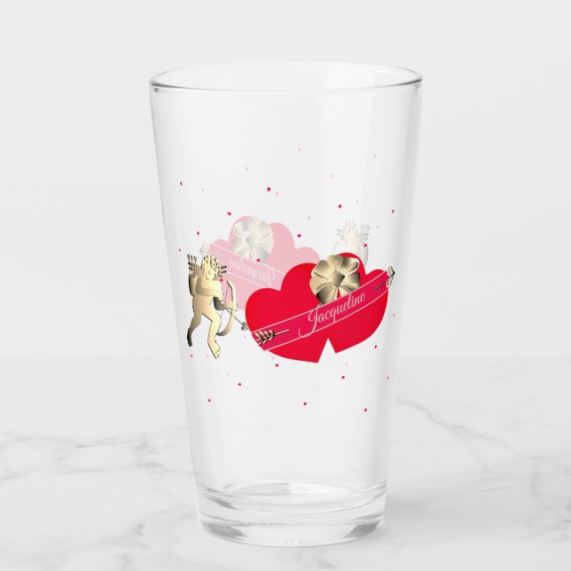 Alla hjärtans Cupid & Hjärtan  Glaskopp (Framsida)
