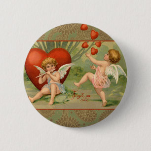 Alla hjärtans Cupid kärlek Antik Vintage Knapp