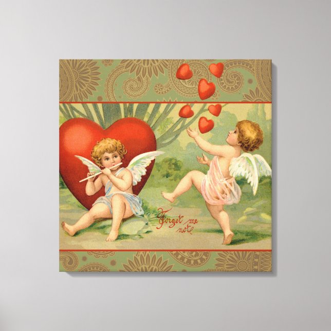 Alla hjärtans Cupido Kärlek Antik Vintage Canvastryck (Framsida)
