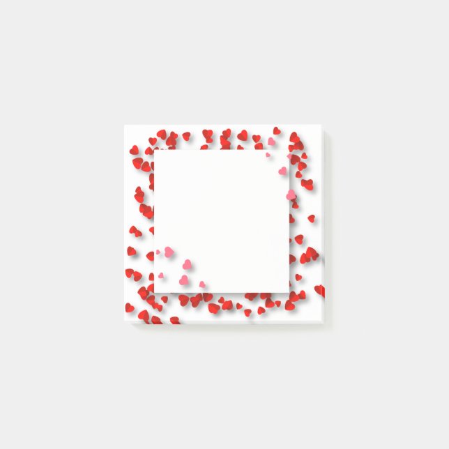 Alla hjärtans Cute Red Hearts Confetti Ram Post-it Block (Framsida)