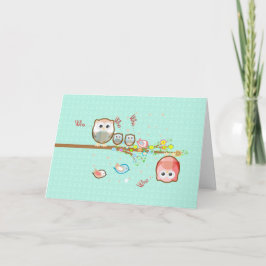 Alla hjärtans Cute Uggla-familj på ett Gren-kort Helgkort