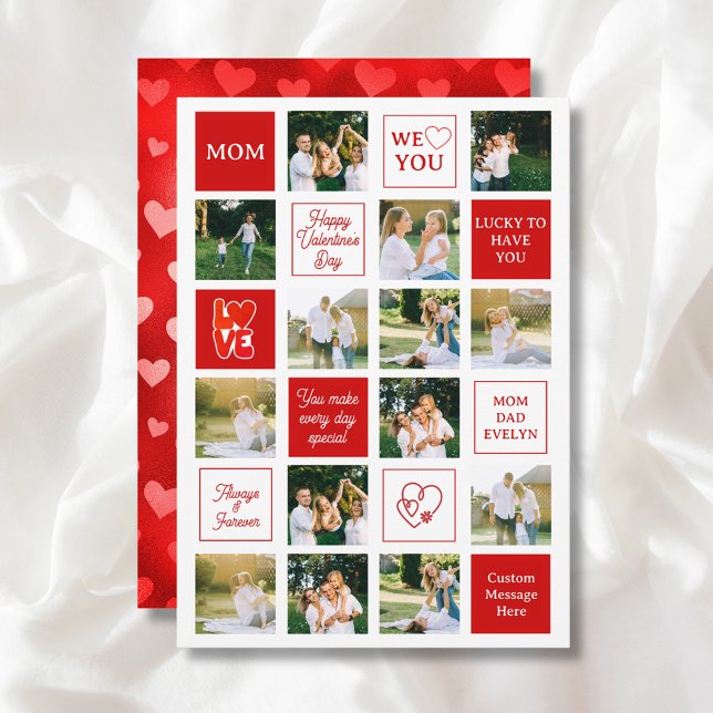 Alla hjärtans dag 14 Foto Collage Meddelanden för  (Valentines Day 14 Photo Collage Messages for Mom Holiday Card
)