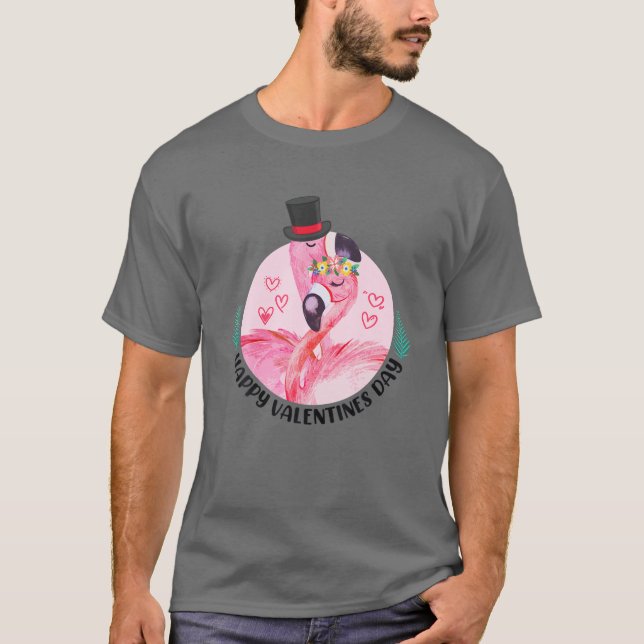Alla hjärtans dag 2022 Flamingoer med hjärtklappni T Shirt (Framsida)