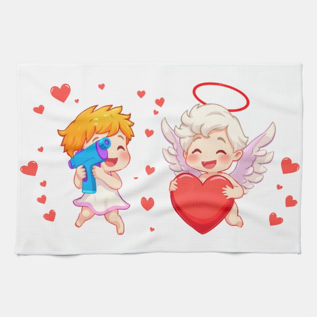 Alla hjärtans dag 2025: Cute and Playful Änglar 👼 Kökshandduk (Horisontell)