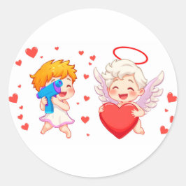 Alla hjärtans dag 2025: Cute and Playful Änglar 👼 Runt Klistermärke