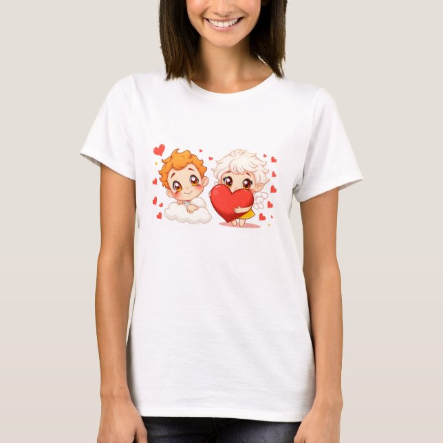 Alla hjärtans dag 2025: Cute and Playful Änglar 👼 T Shirt (Framsida)