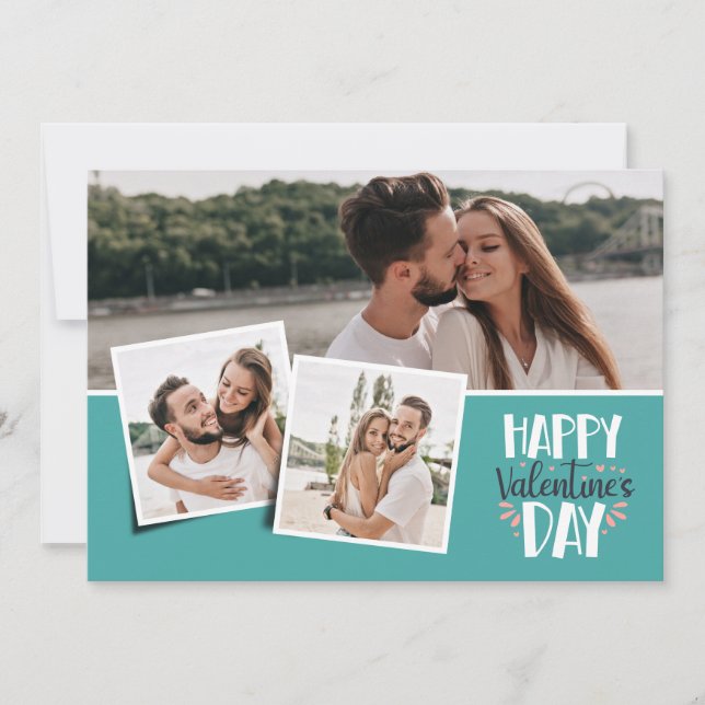 Alla hjärtans dag 3 bilder kollage havsgrön julkort (Framsida)