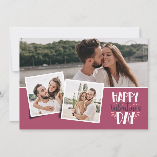 Alla hjärtans dag 3 bilder kollage ros julkort (Framsida)