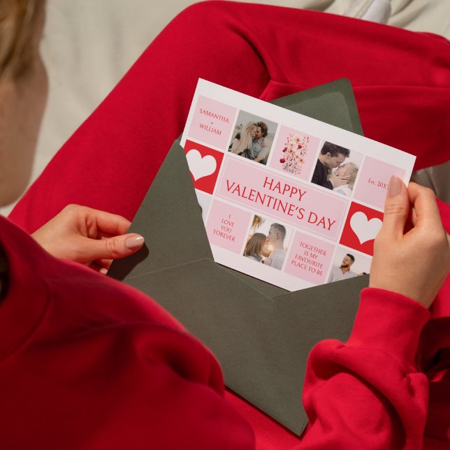 Alla hjärtans dag 5 Foto Collage Platt Högtidkort Julkort (Skapare uppladdad)