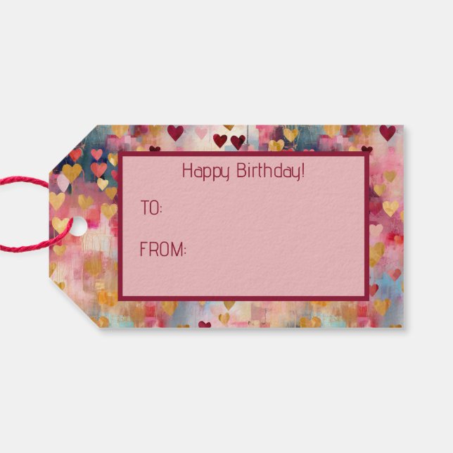 Alla hjärtans dag Abstrakt Guld Färg Hearts Presentetikett (Baksidan Horisontell)