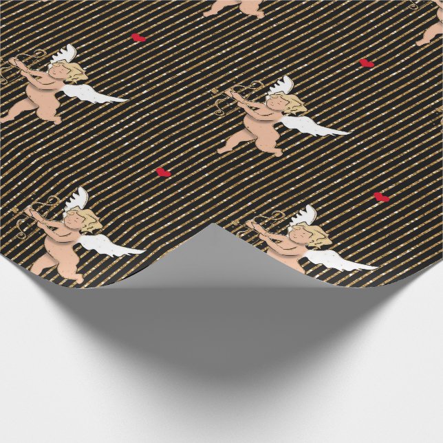Alla hjärtans dag ängel på svarta glitterränder_la presentpapper (Hörn)