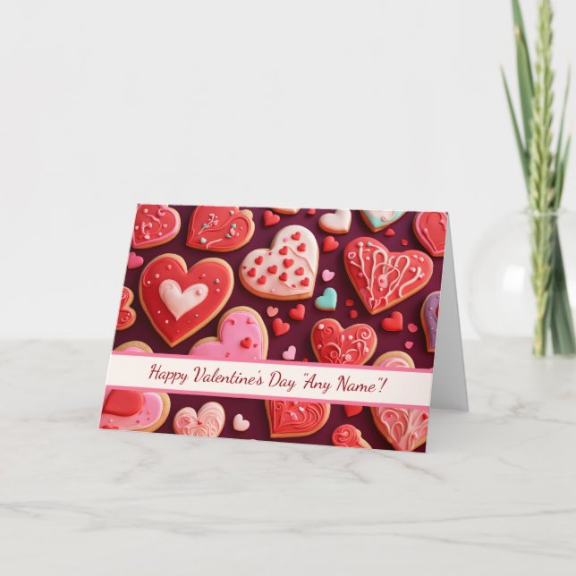 Alla hjärtans dag Anpassade Namn Rosa och Röda Kak Kort (Framsida)