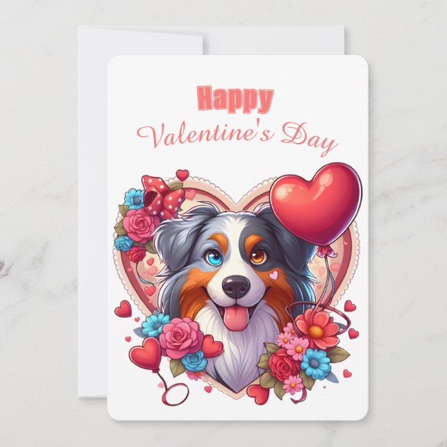 Alla hjärtans dag - Australian Shepherd 1 -  Julkort (Framsida)