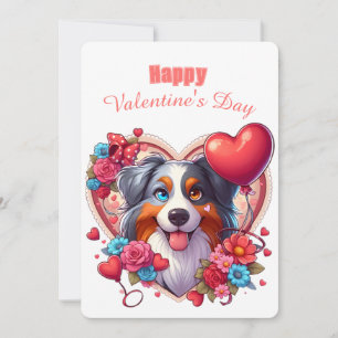 Alla hjärtans dag - Australian Shepherd 1 - Julkort