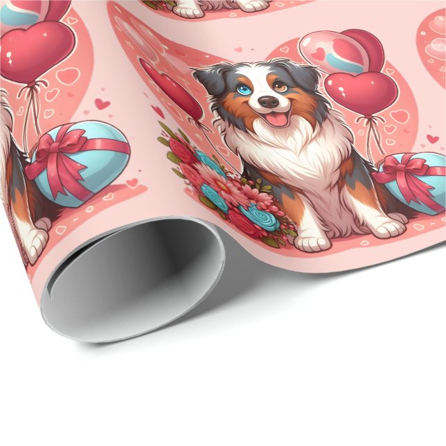 Alla hjärtans dag - Australian shepherd 2 - Presentpapper (Rullad Hörn)