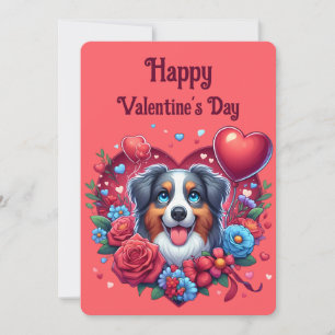 Alla hjärtans dag - Australian Shepherd 5 - Julkort