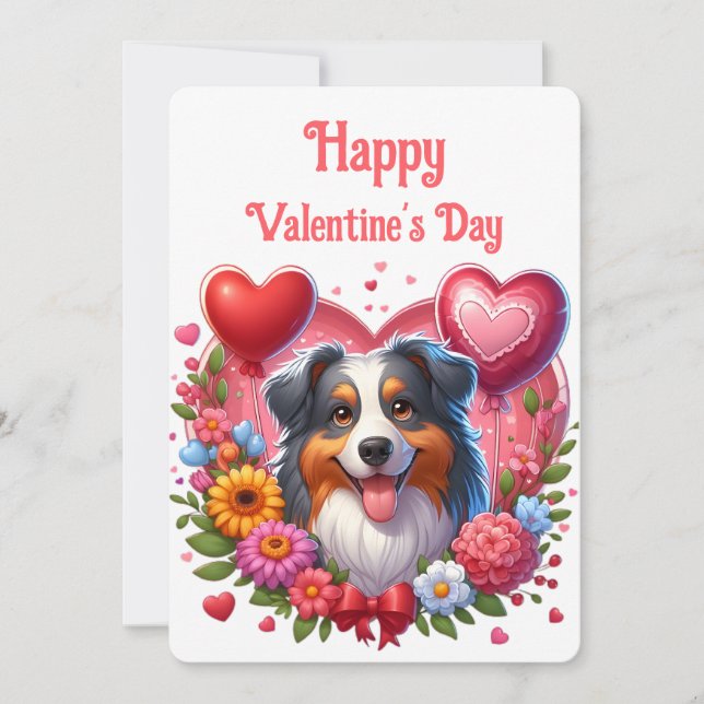 Alla hjärtans dag - Australian Shepherd 6 -  Julkort (Framsida)