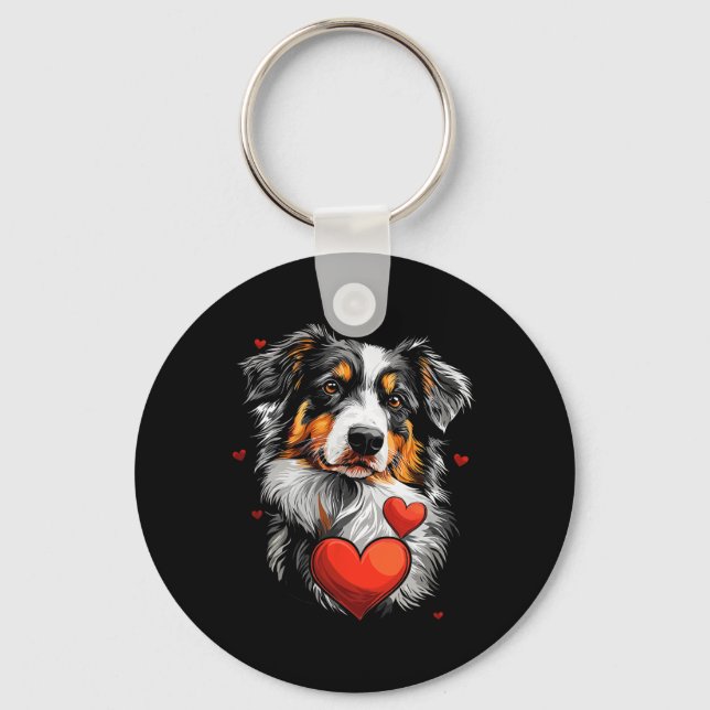 Alla hjärtans dag Australian Shepherd Hund  Nyckelring (Framsida)