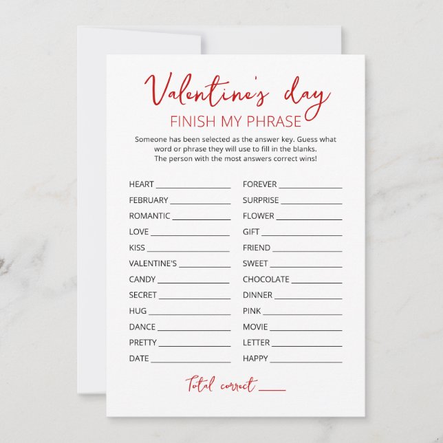 Alla hjärtans dag Avslutar min fras Party-spelkort Inbjudningar (Framsida)