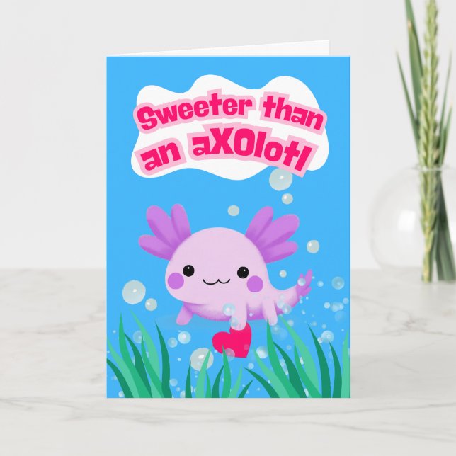 Alla hjärtans dag Axolotl med hjärta Kort (Framsida)