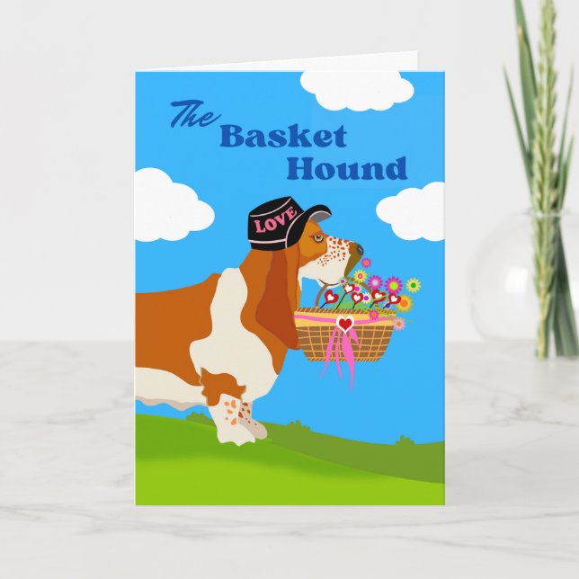 Alla hjärtans dag, Basket Basset Hound Kort (Framsida)