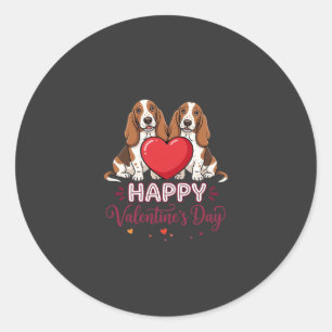 Alla hjärtans dag Basset Hound Blommig Hund Runt Klistermärke